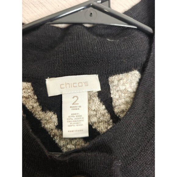 Chicos Zebra Animal Print Wool Blend Cardigan Jacket Black Gray Size 2 Large 12 - Picture 2 of 7